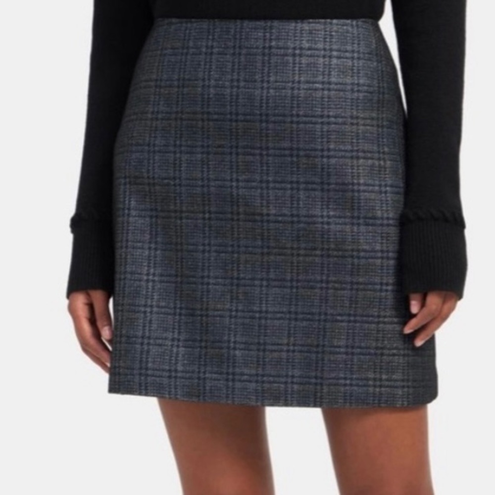Theory Wool A-Line Skirt Blue Brady Plaid Size 10